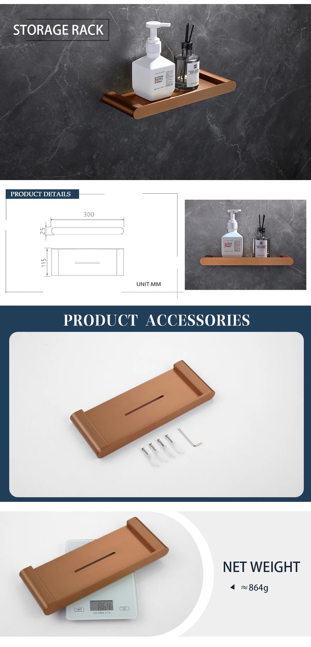 Brushed Rose Gold Toilet Paper Holder Towel Bar