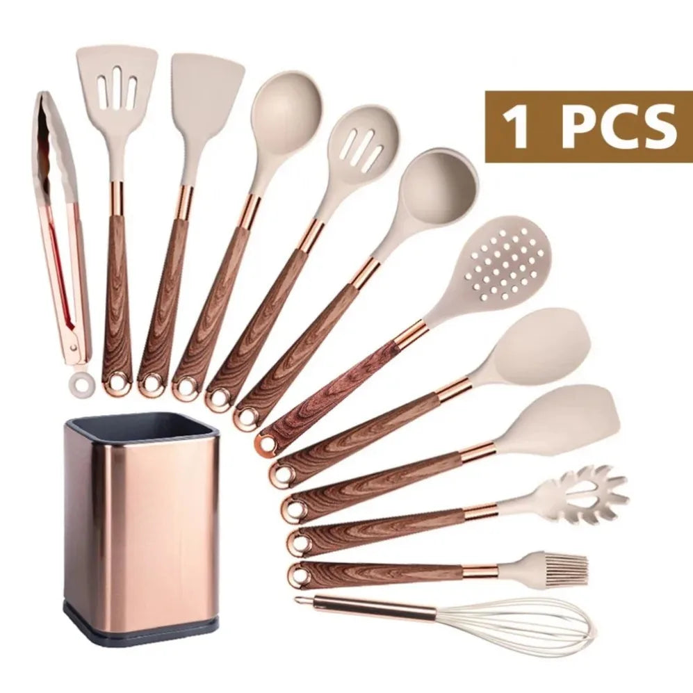 1-Pack Silicone Utensils Non-Stick Cooking Gold Plated Heat