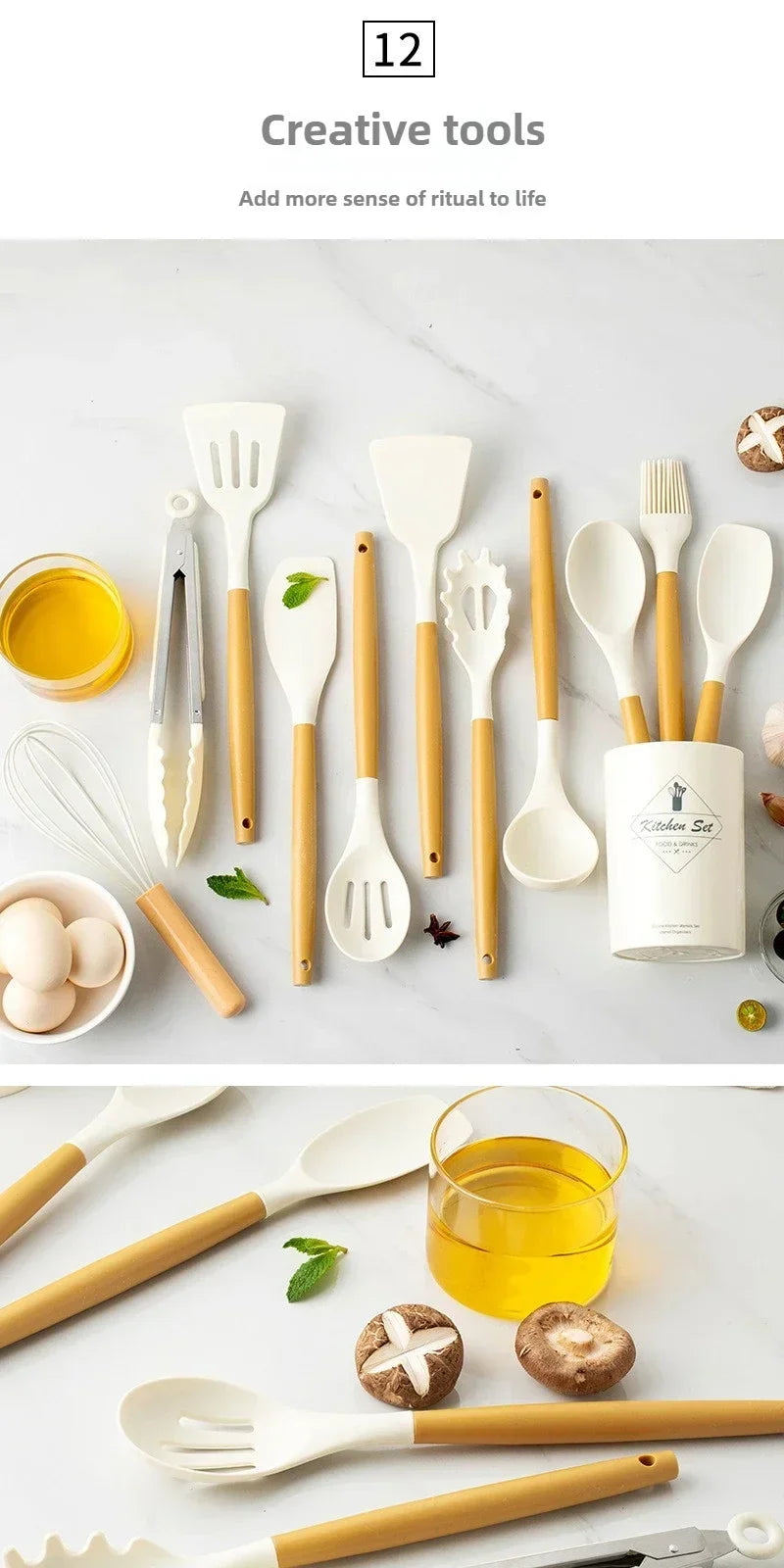 Silicone Cooking Utensils Turner Tongs Spatula Spoon Brush