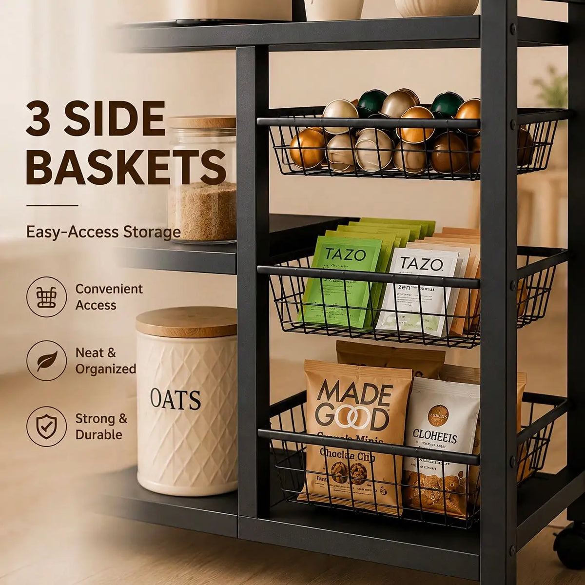 Mobile Storage Rack Adjustable 4-Tier Shelving Unit Wire