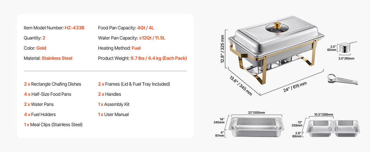 Succebuy Qt Pack Chafing Dish Buffet Stainless Steel