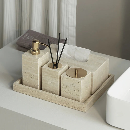 Travertine Bathroom Luxury Soap Dish Soap Dispenser Reed