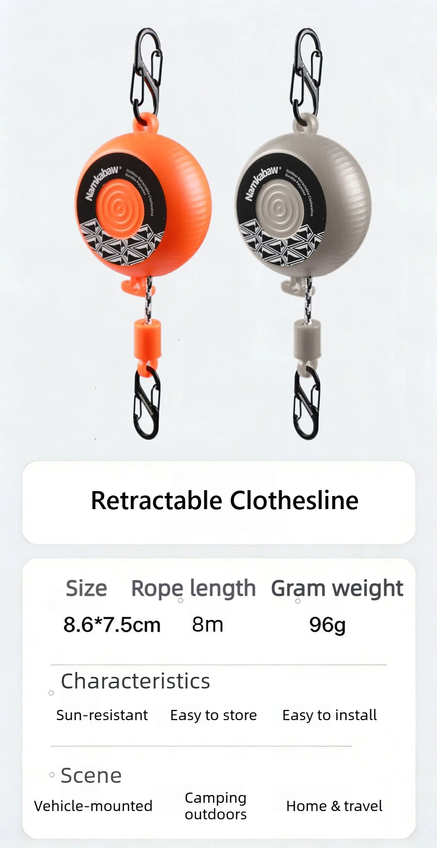 8m Retractable Clothesline Outdoor Travel Hand-Cranked