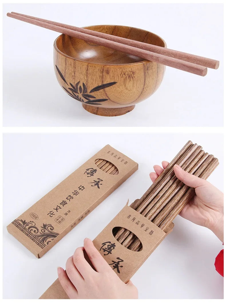 10 Pairs Natural Rosewood Chopsticks Reusable Healthy Chinese