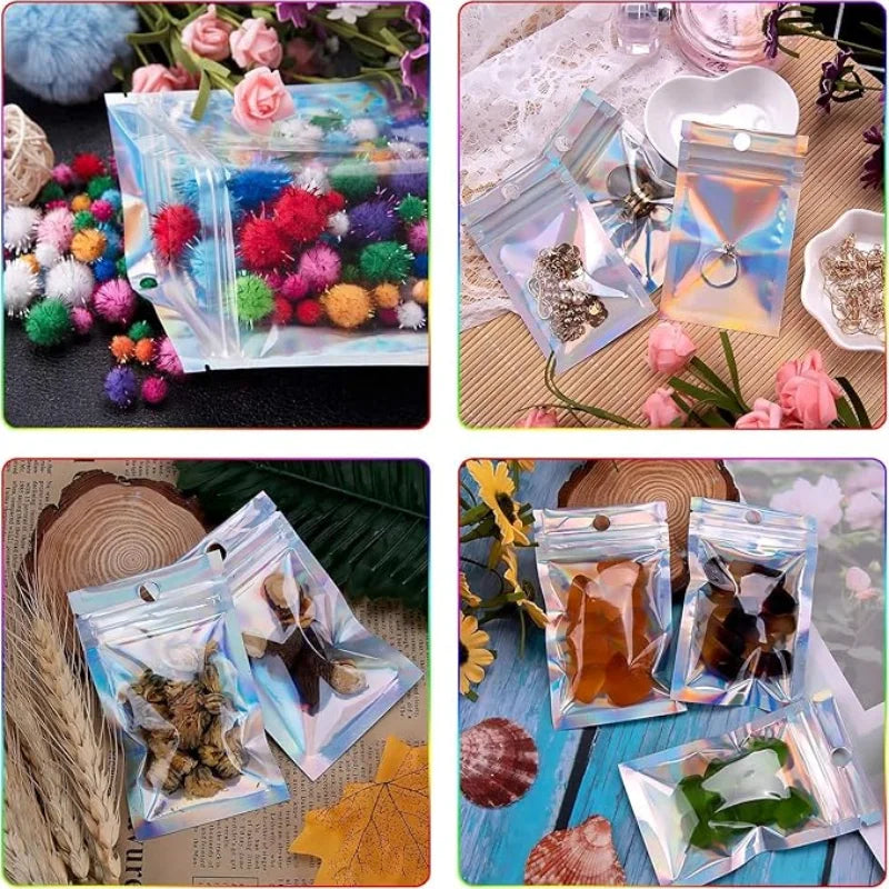 10-200pcs Laser Ziplock Bag Necklace Earrings Jewelry Gift