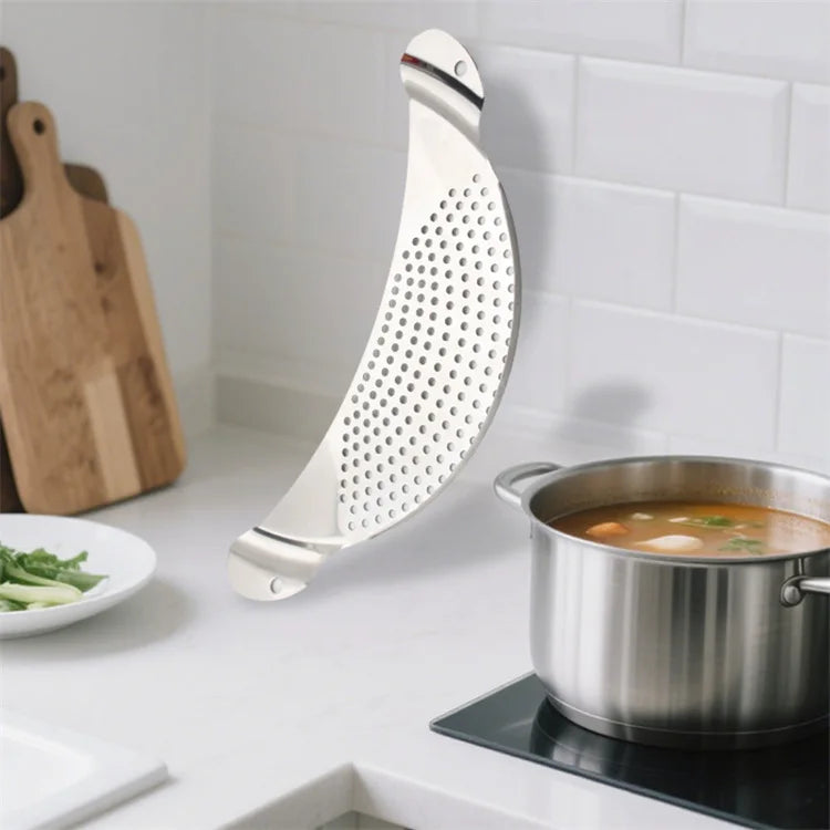 Stainless Steel Pot Strainer Colander Handle Held Crescent