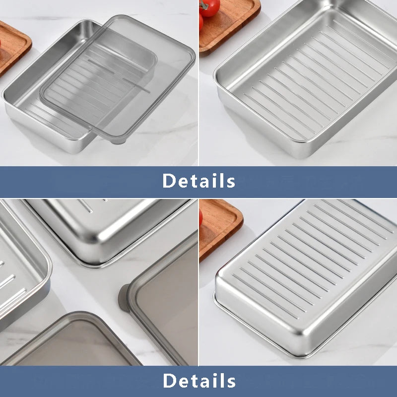 Stainless Steel Food Storage Serving Trays Rectangle Sausage