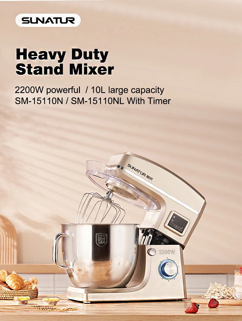 Sunatur 10l Stand Mixer 2200w Stainless Steel Bowl