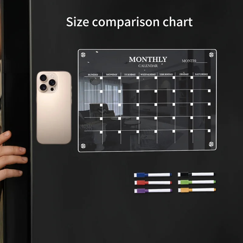 Magnetic Acrylic Dry-Erase Calendar-Clear Planner Fridge Ideal