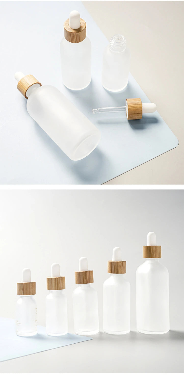 5ml-100ml Dropper Bottle Bamboo Wood Lid Brown Glass