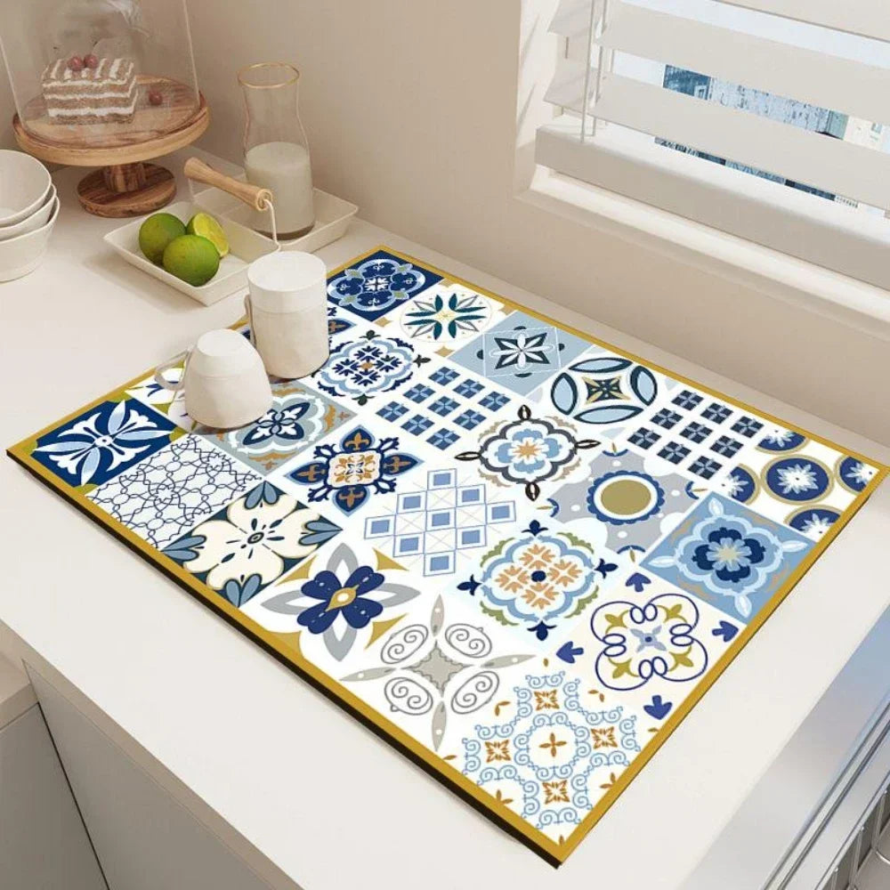 Vikama Vintage Bohemian Dish Drying Mat Non-Slip Absorbent
