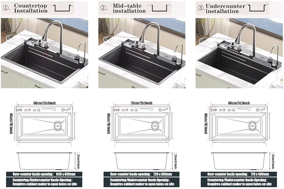 Grey Stainless Steel Digital Sink Cold Pull Out