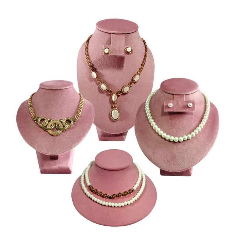 Pink Velvet Necklace Jewelry Portrait Neck Display Stand