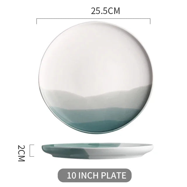 Mountain Scenery Ceramic Dinner Plate Big Round Dessert