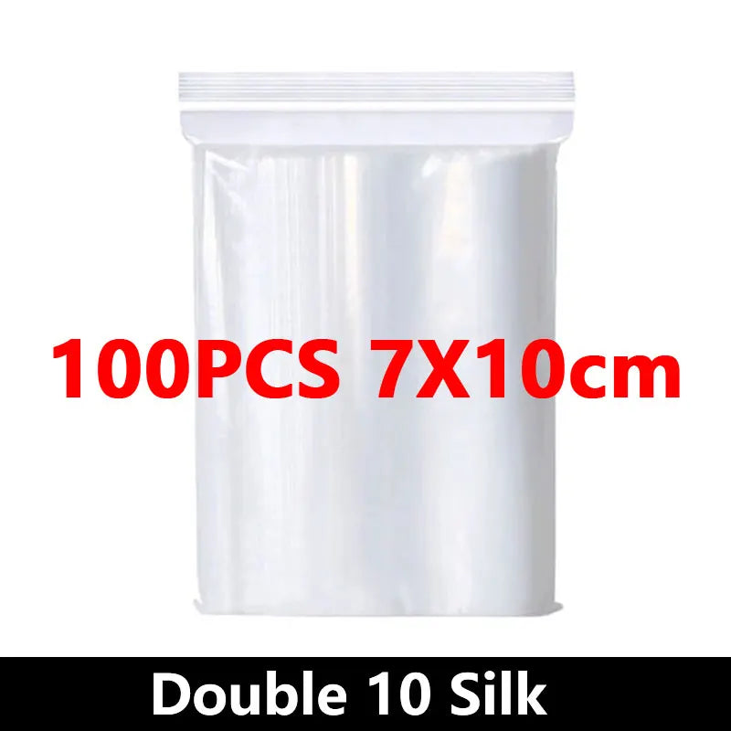 100pcs Thicken Zipper Sealed Bags Clear Plastic Storage