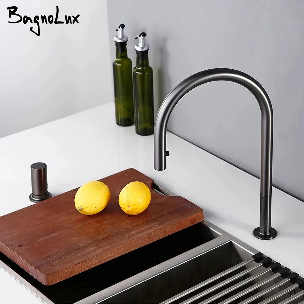 Pull Down Sink Faucet Brushed Gunmetal Black Handle