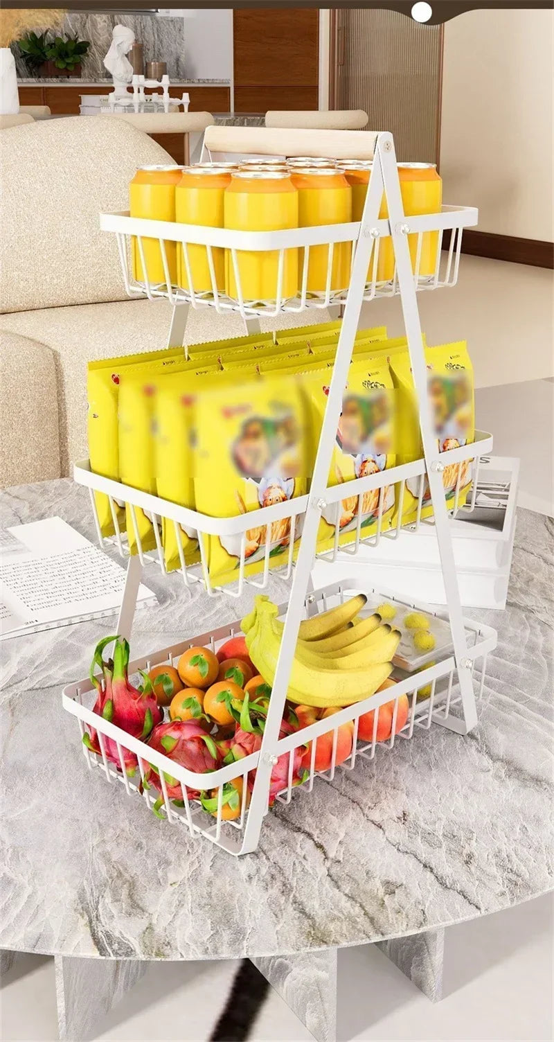 Tiers Countertop Fruit Basket Iron Art Organizer Fruits