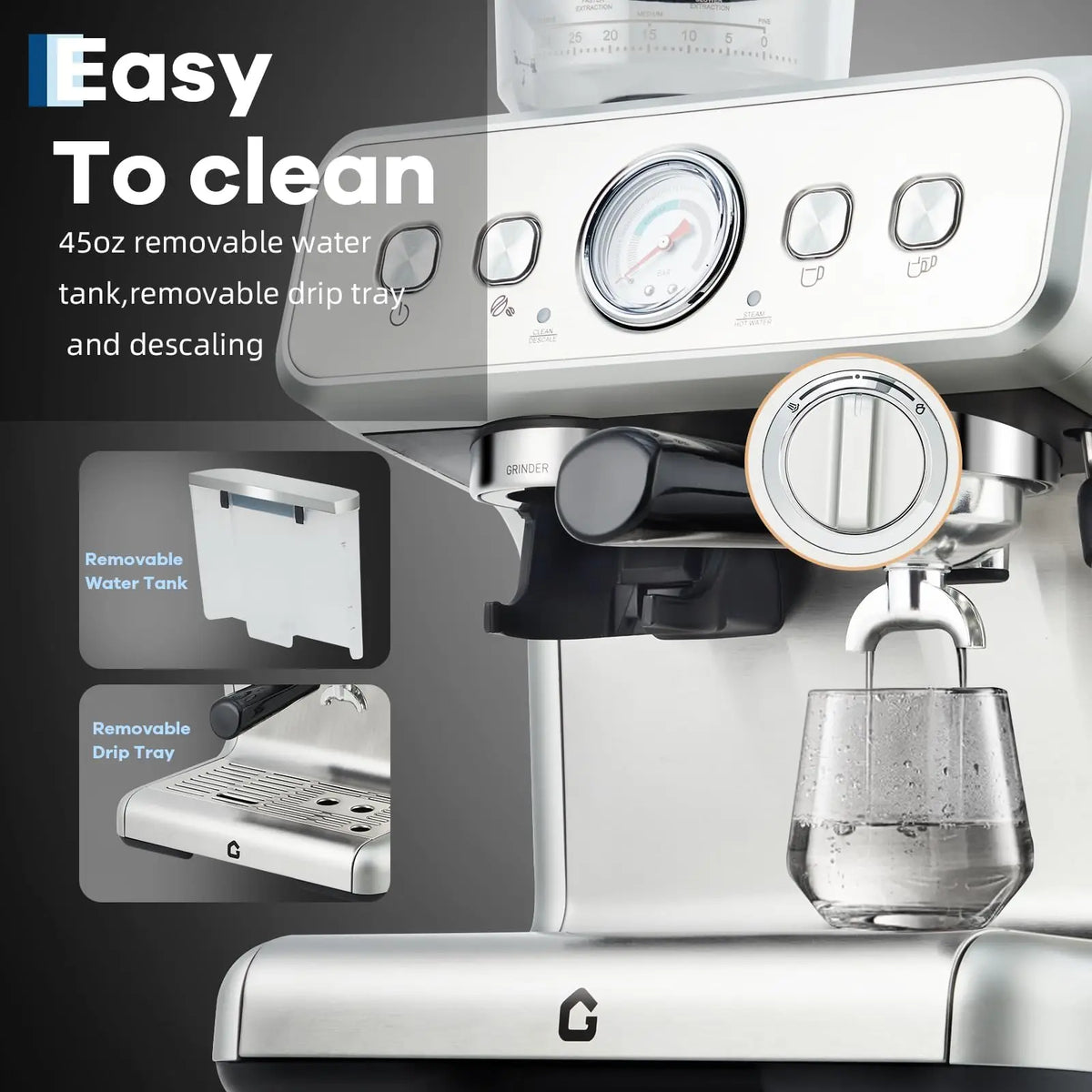 Espresso Machine Grinder 20 Bar Stainless Steel Pressure