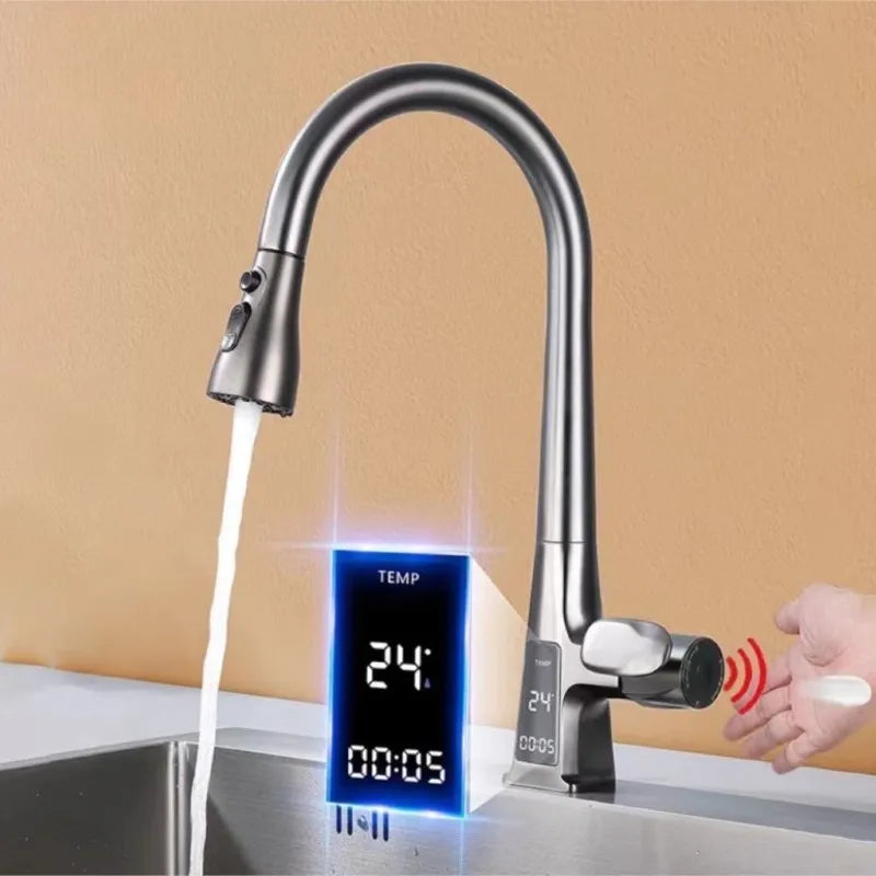 Pull Out Faucet Sensor Touchless Digital Display Water