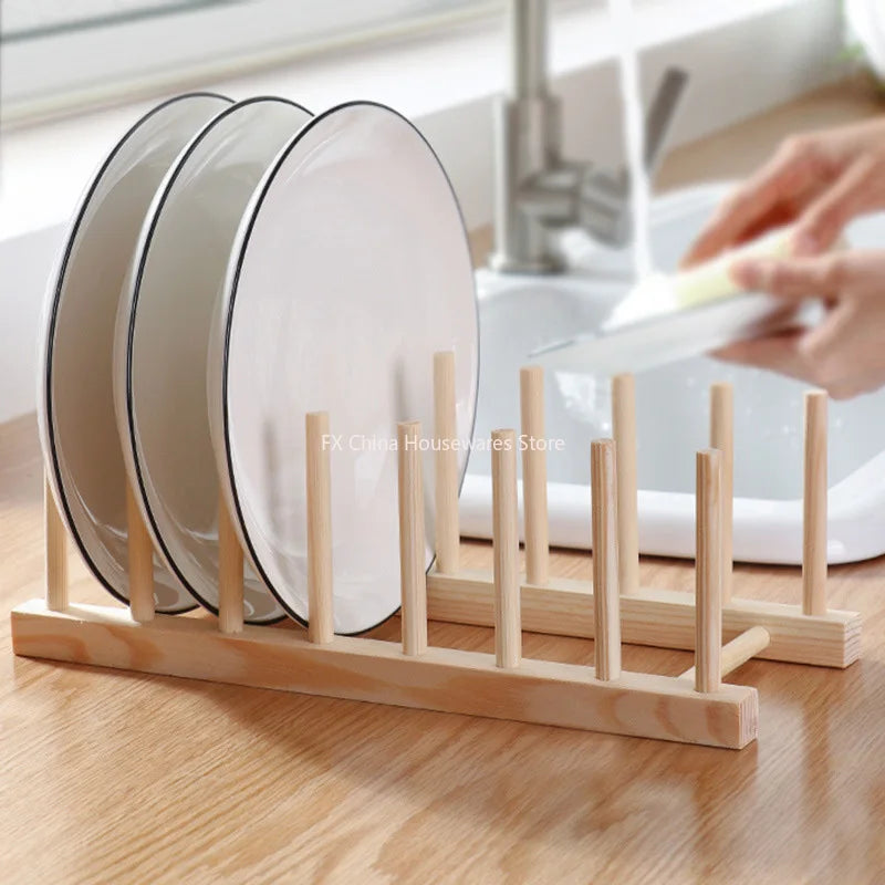 Plate Storage Rack Wooden Dish Rack Cup Dish