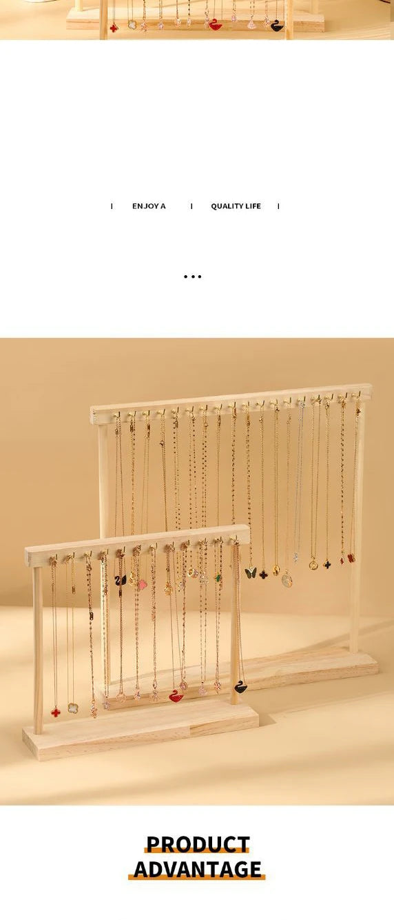 Jewelry Organizer Display Stand Wood Necklace Hanging Countertop