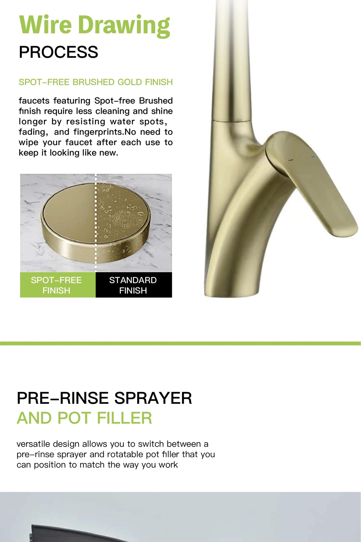 Luxury Brushed Gold Brass Faucet Pull-Out Design 2-Function