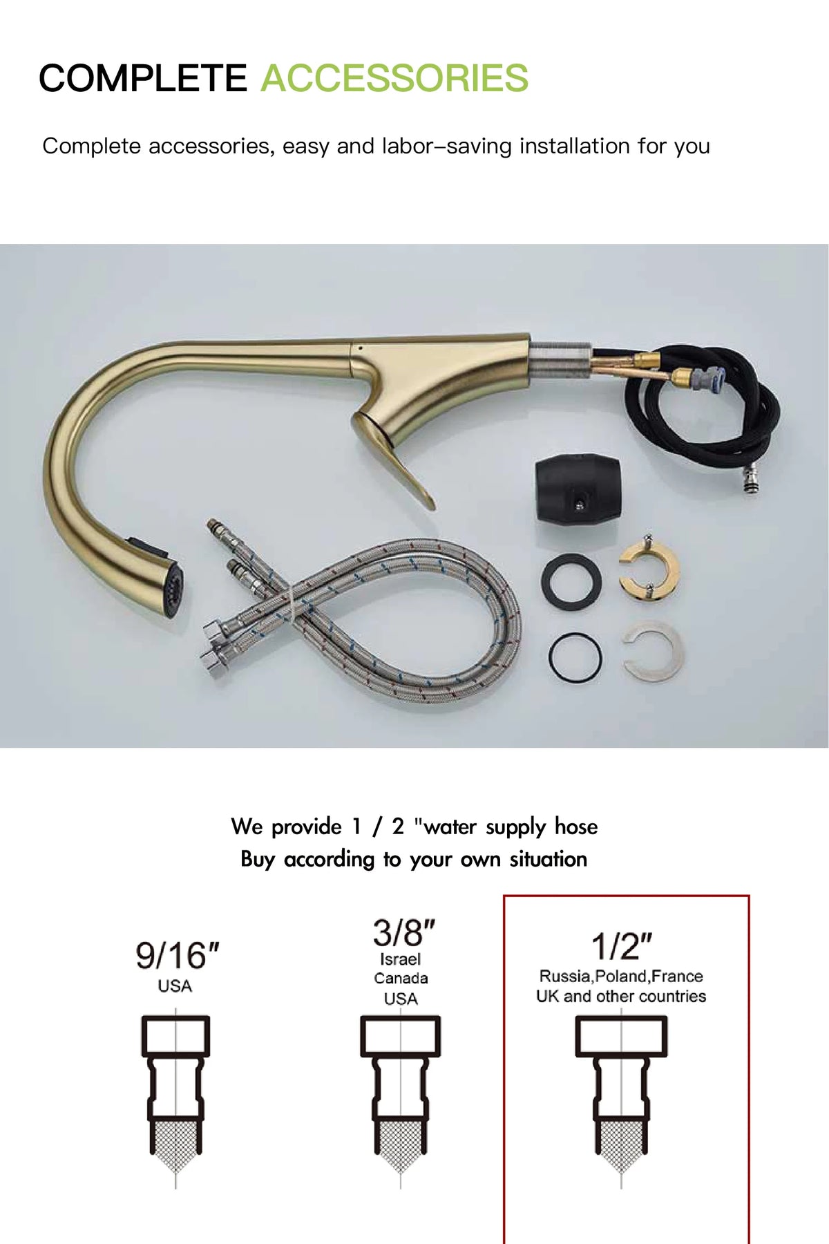 Luxury Brushed Gold Brass Faucet Pull-Out Design 2-Function