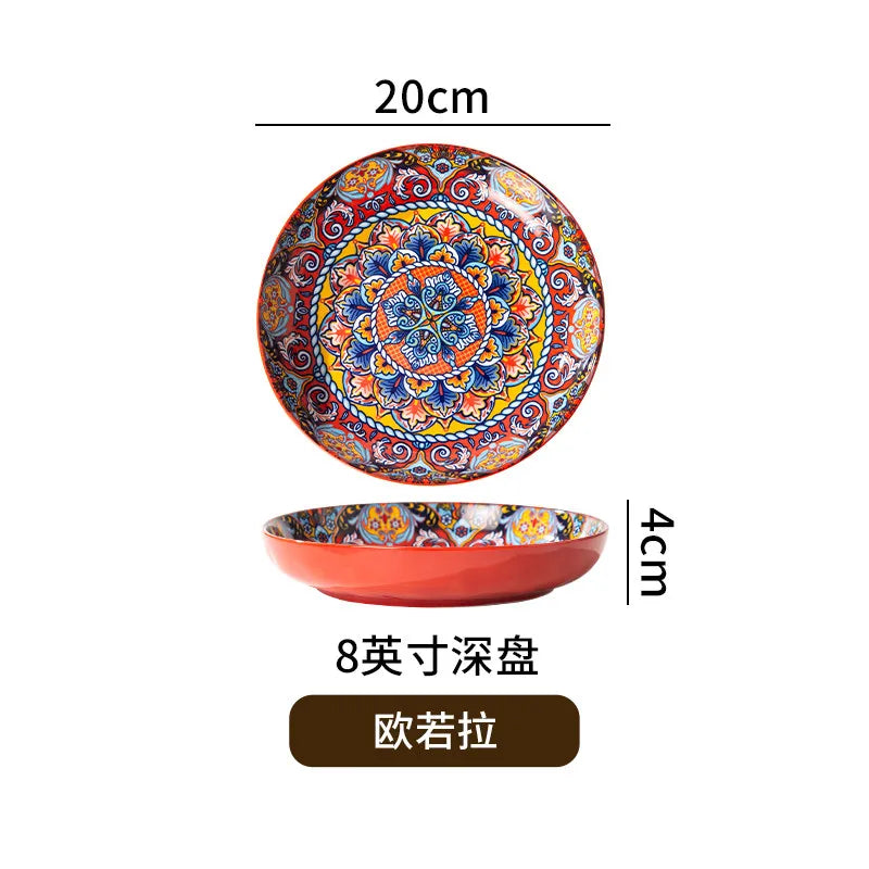 Bohemian Deep Ceramic Plate Dinnerware High-Quality Appearance
