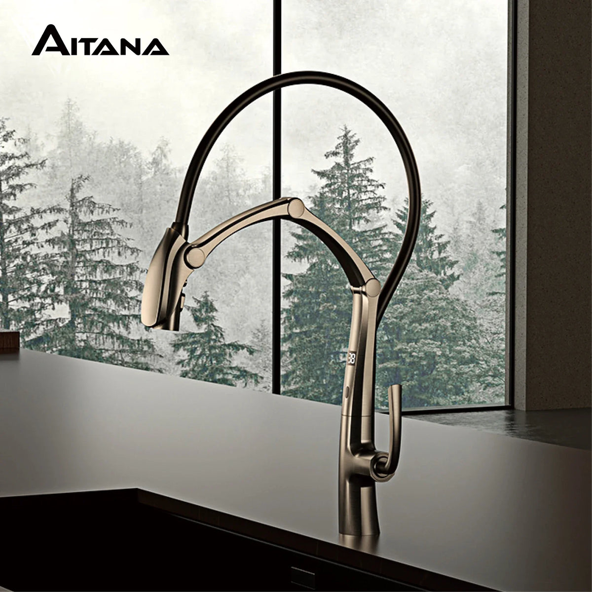 Luxury Brass Gun Gray Faucet Digital Display Intelligent