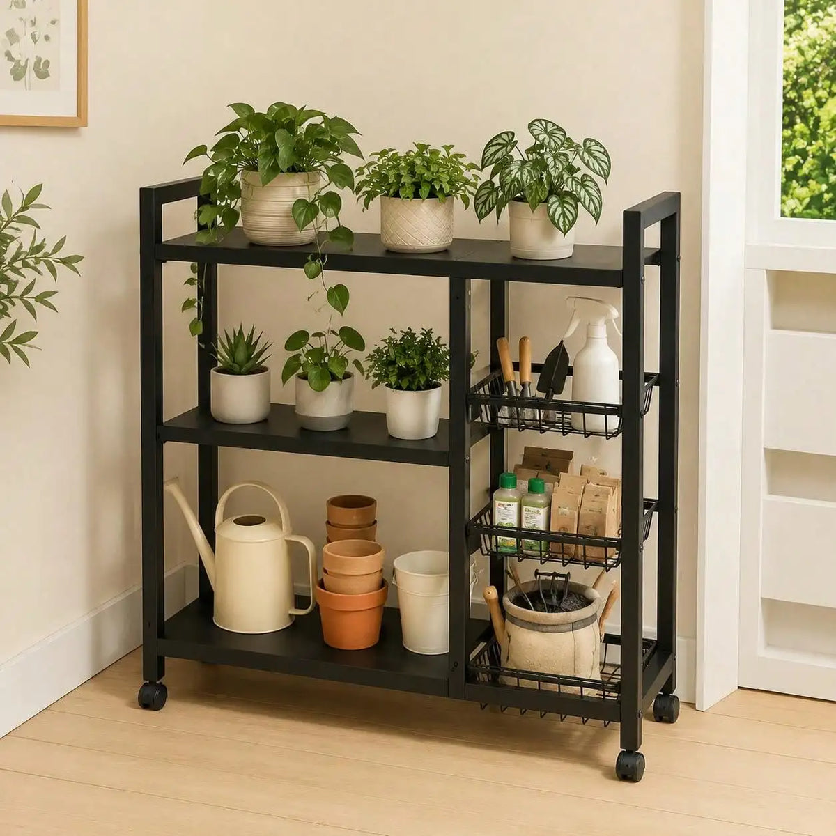 Mobile Storage Rack Adjustable 4-Tier Shelving Unit Wire