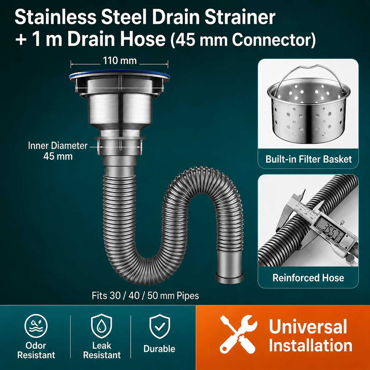 Universal Flexible Sink Drain Pipe Anti-Odor Sewer Hose