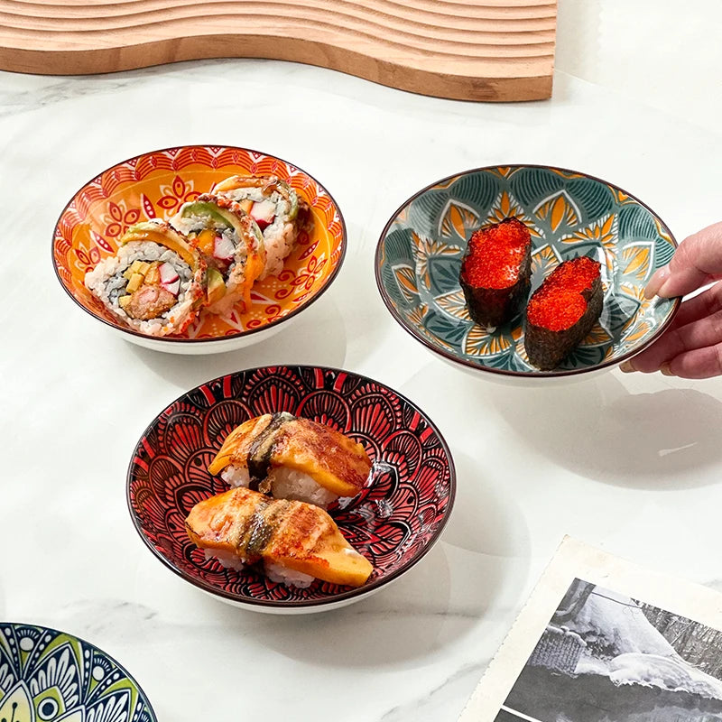 6-Piece Bohemian Hand-Painted Underglaze Ceramic Plates -