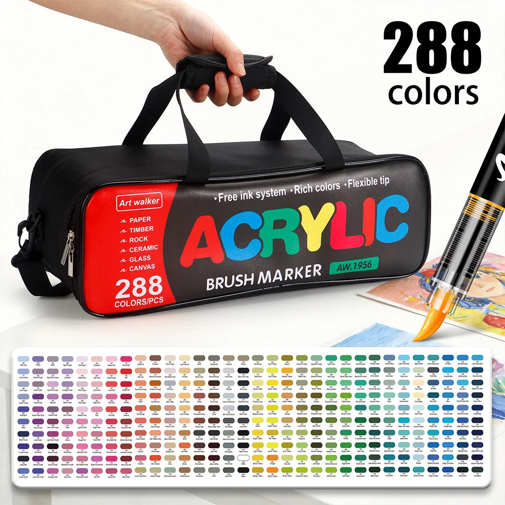 288/366colors Acrylic Painting Marker Waterproof Acrylic Brush