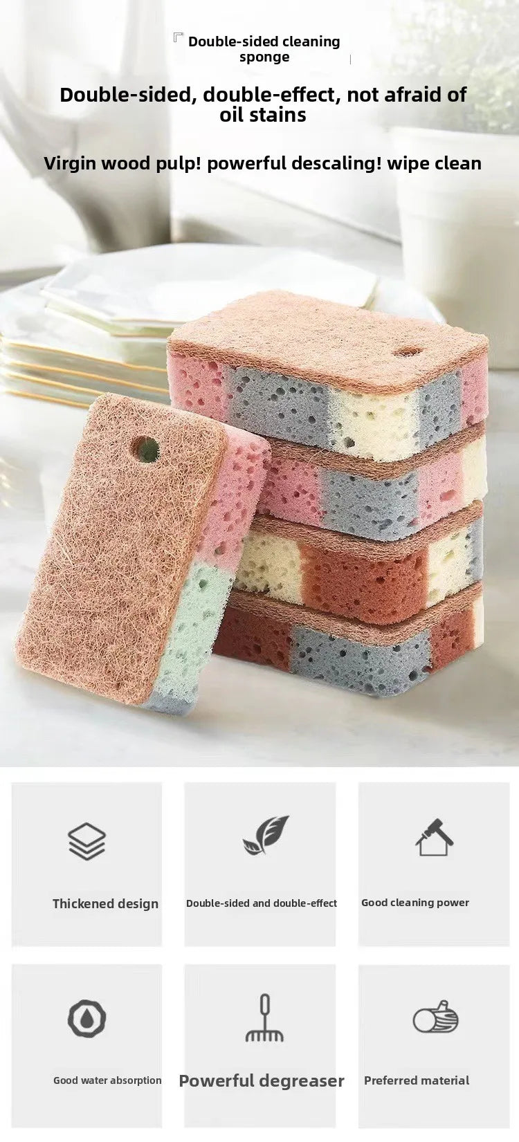 Dual Sided Dish Sponge Colorful Cellulose Sponges Utensil