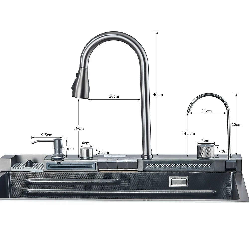 304 Stainless Steel Waterfall Sink Digital Display Large
