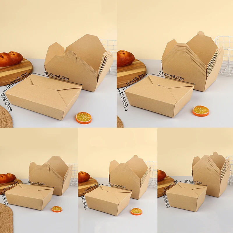 10pcs Disposable Fast Food Boxes Thickened Kraft Paper