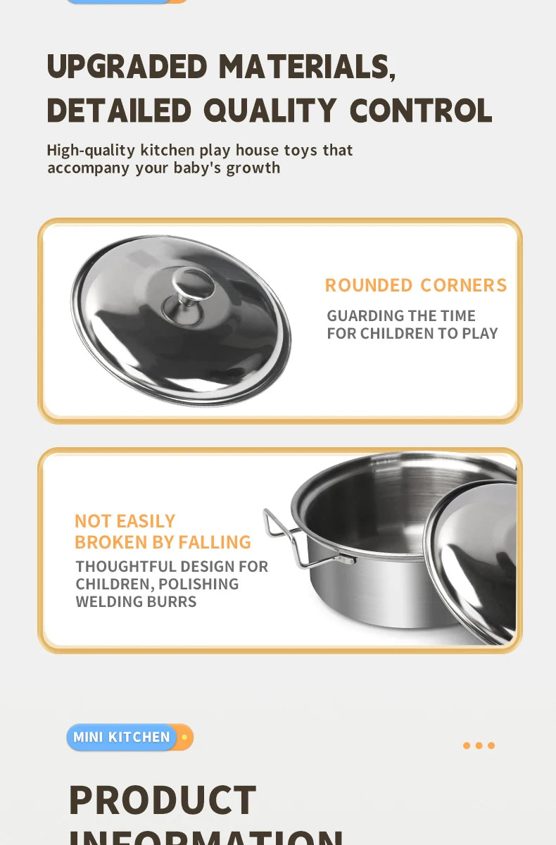Stainless Steel Kids Toy Real Metal Cooking Utensils