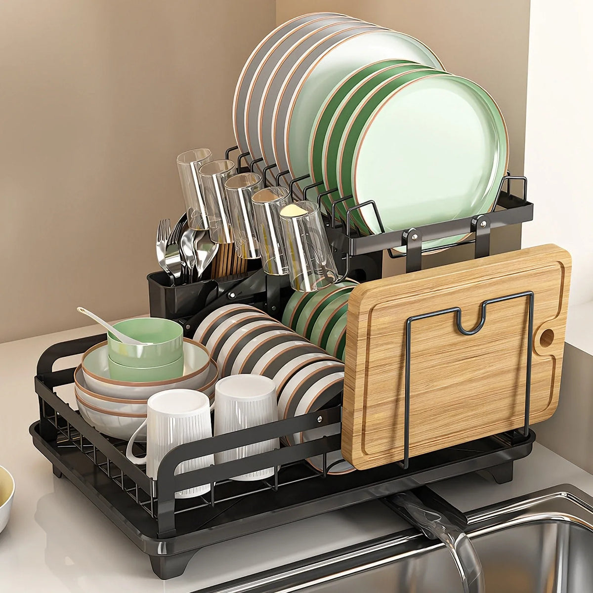 Countertop Dish Drying Rack Adjustable Plate Organizer Drainboard