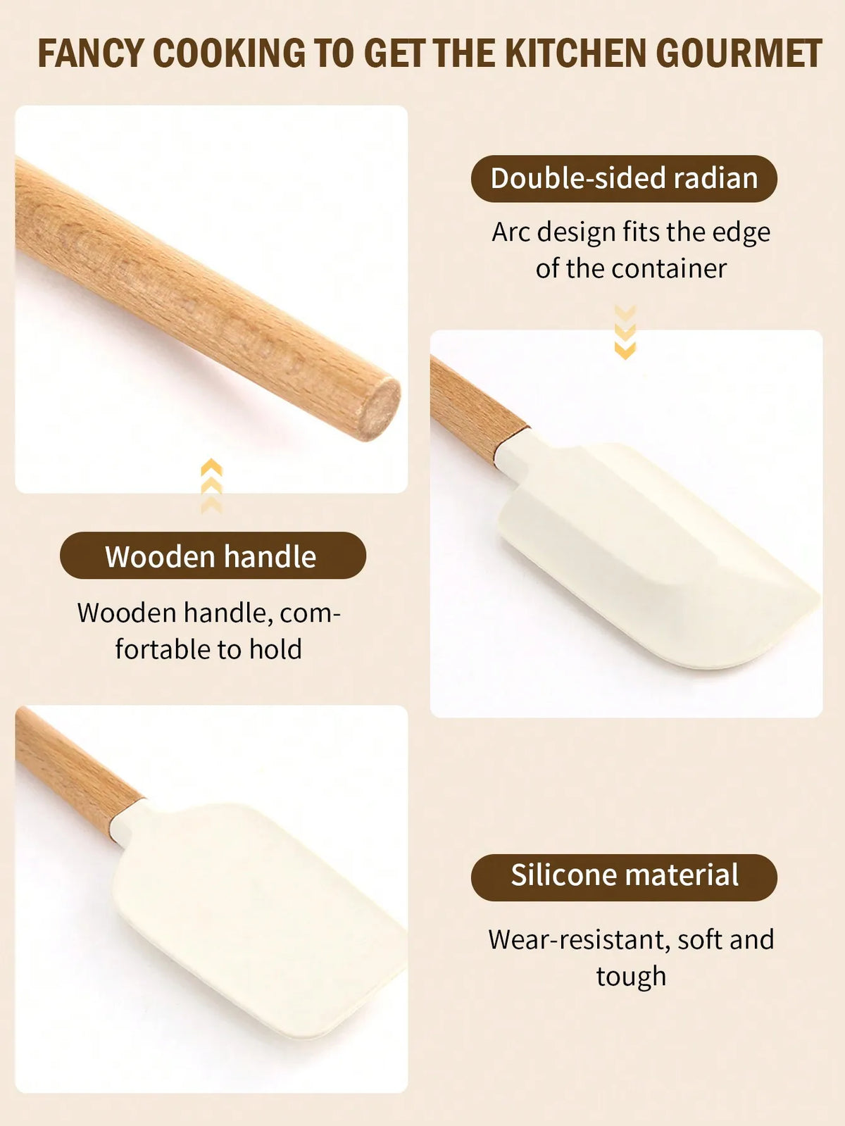 Silicone Scraper Spatula Food Grade Heat Resistant Baking