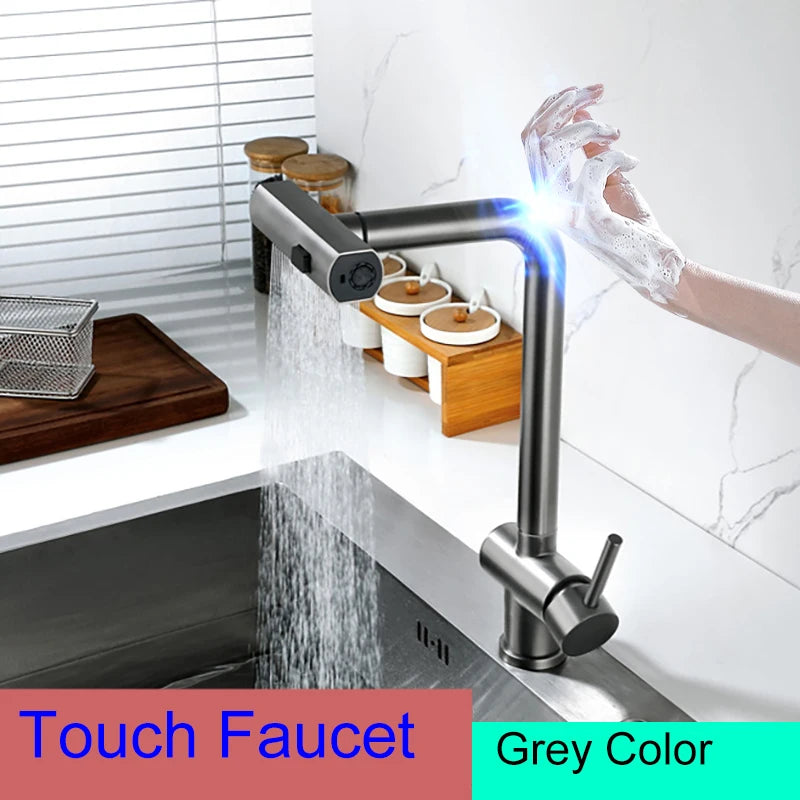 White Touch Sink Faucets Cold Pull Out Sink