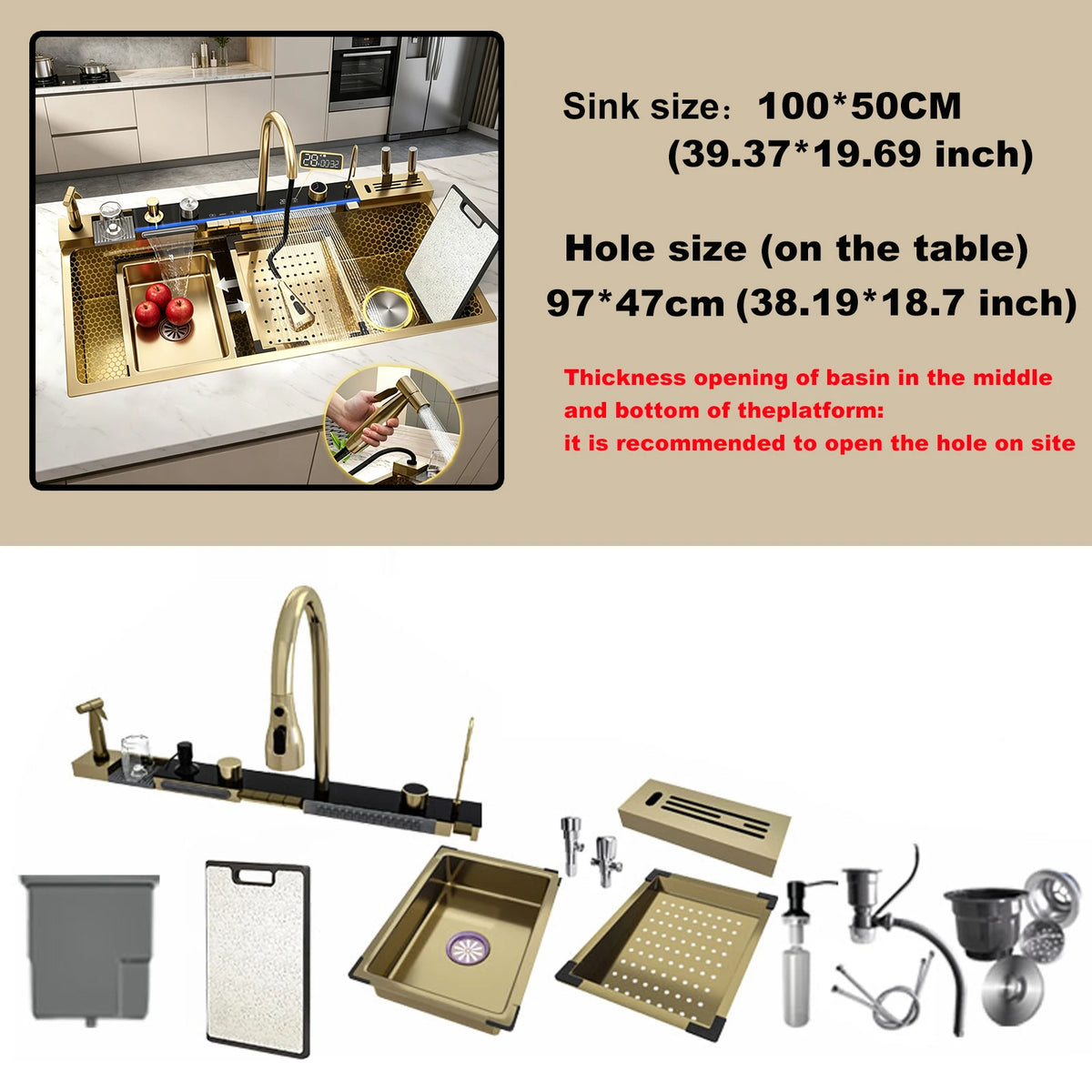Stainless Steel Waterfall Sink Large Slot Integrated Sinks