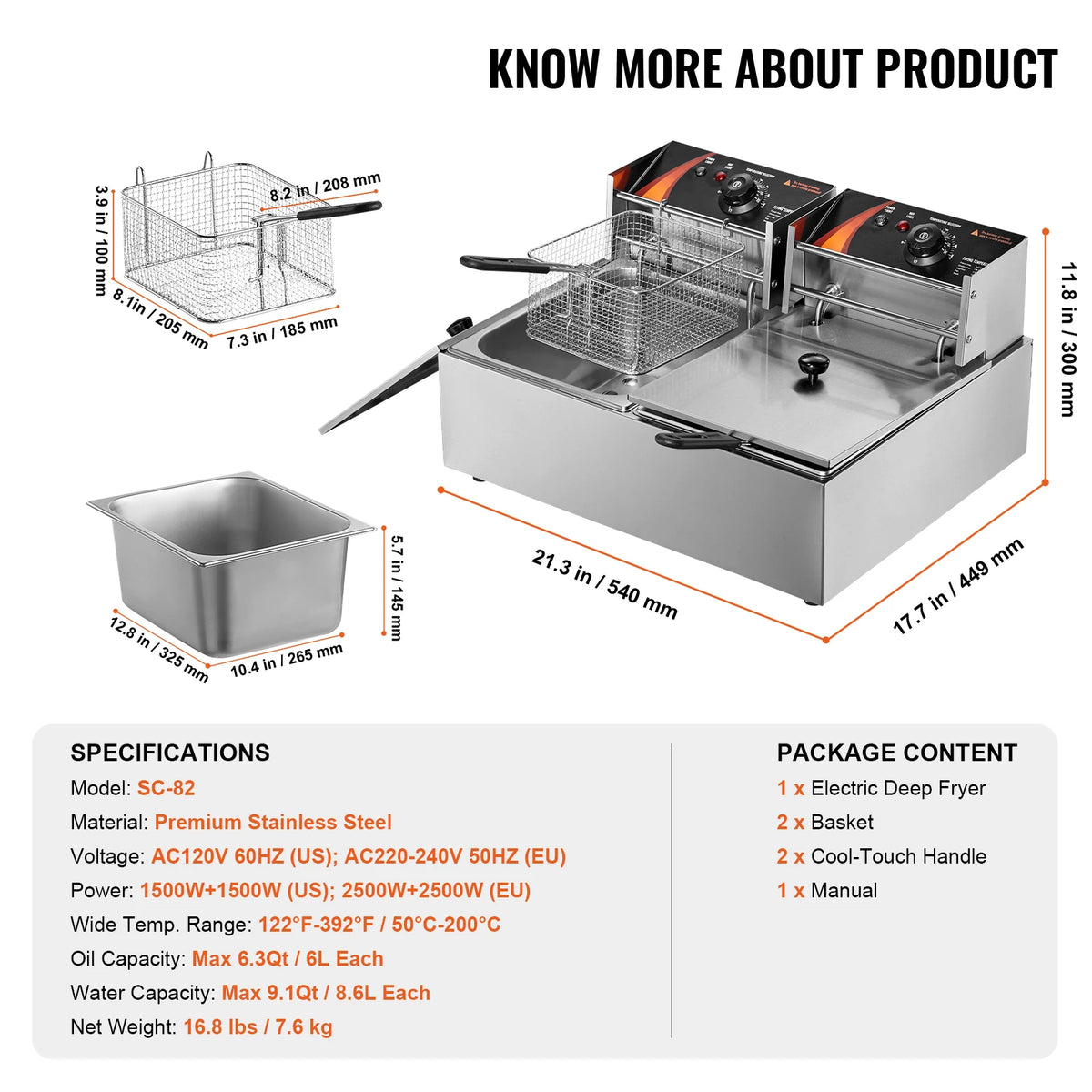 Succebuy 12l Commercial Electric Deep Fryer W/Dual Tanks