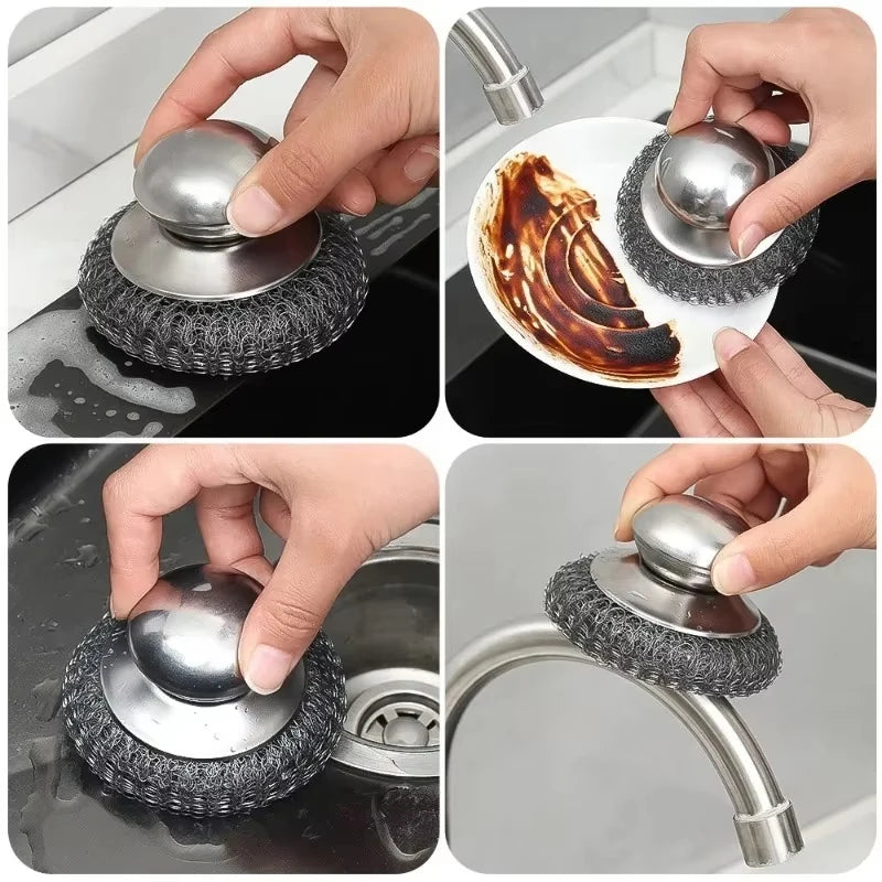 Stainless Steel Pot Brush Handle Robust Metal Ball