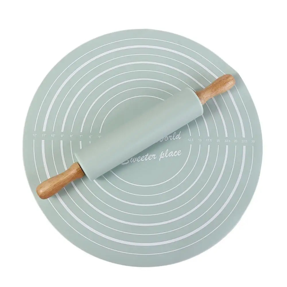 Reusable Thickened Rolling Pin Pastry Mat Round Silicone