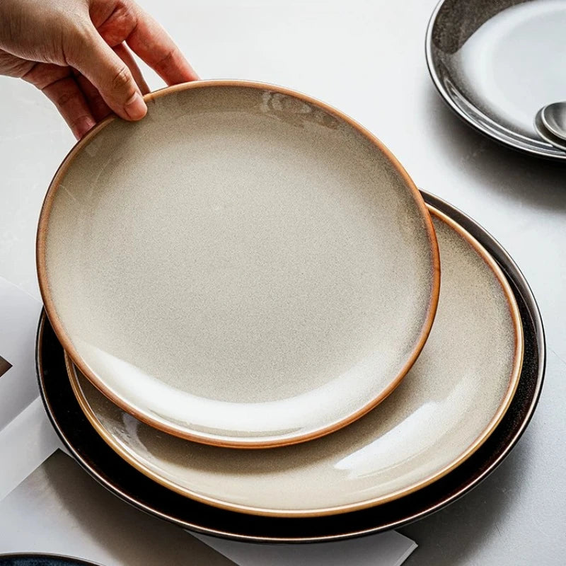 Ceramic Dinner Plate Creative Kiln Change Retro Shallow
