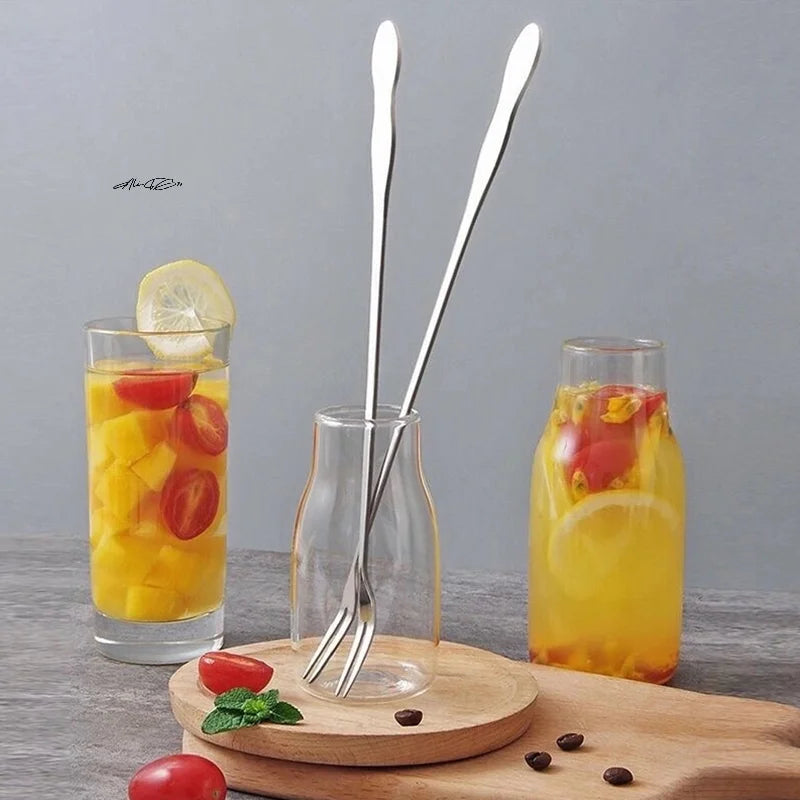 2pcs Stainless Steel Long Handle Pickle Fork Spoon