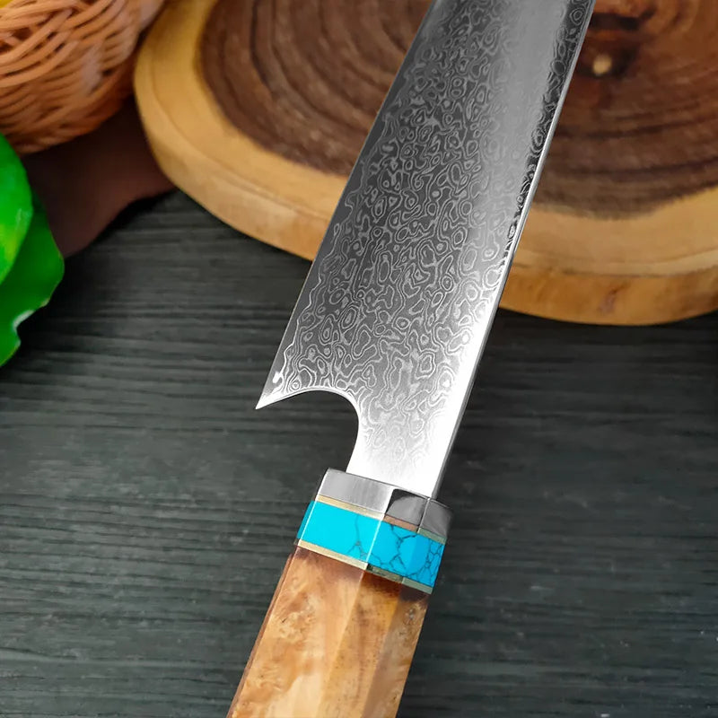 Vg10 Damascus Steel Chef Knife Blue Resin Wood