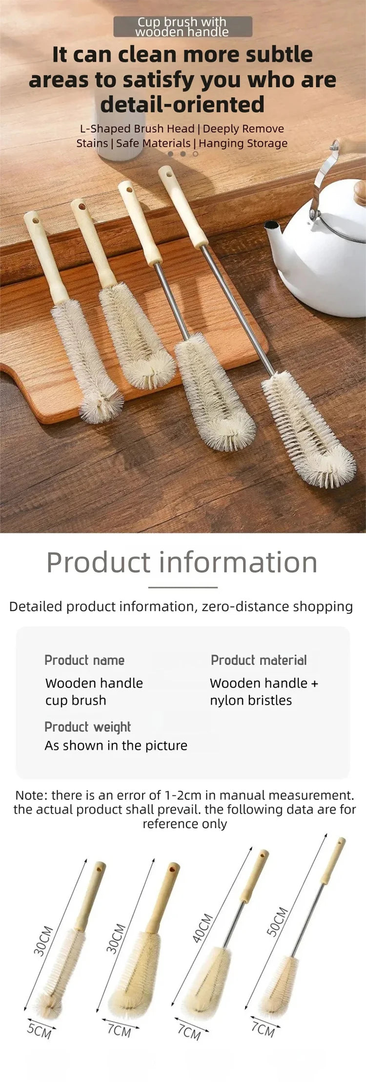 Wooden Bottle Cleaning Brush Long Handle Washing Brush