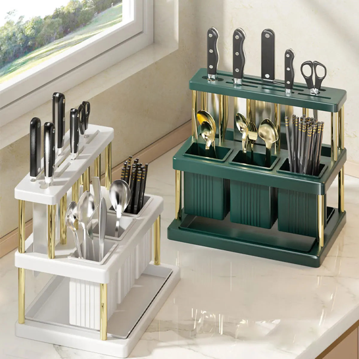 Knife Holder Multi-Function Cutter Cutlery Drainer Rack Pp