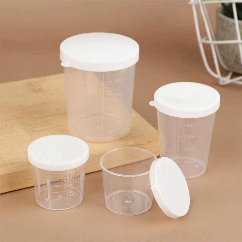 10pcs Clear Liquid Pill Measuring Cups Lids Travel